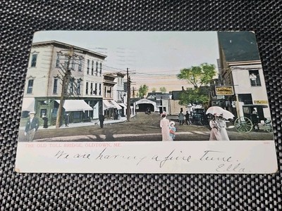 Oldtown Maine Old Toll Bridge Street View Signs, Old Cars Postcard 1516