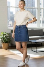 GAP Limited Edition Stretch Denim Skirt Sz 16 NOS Back Slit Mid-Dark Wash 00s