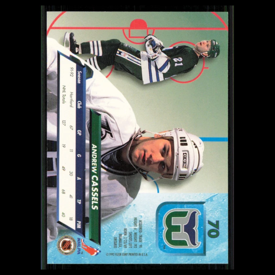 Andrew Cassels #70 1992 Fleer Ultra Hartford Whalers Hockey Card NHL NM - Image 2 of 3