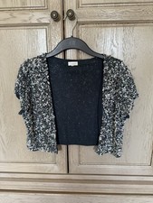 Festival Sequin Bolero Cropped Shrug Jacket Large Silver Glitter