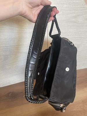 Francesco Biasia Y2K Black Nylon Leather Stitched Strap Shoulder