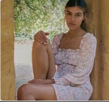 Faithfull the Brand – Ira Mini Dress (Size UK 6) – Pastel Floral Shirred