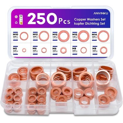 Kupferdichtringe Sortiment 250 Stück M5 M6 M8 M10 M12 M14 Unterlegscheiben Set