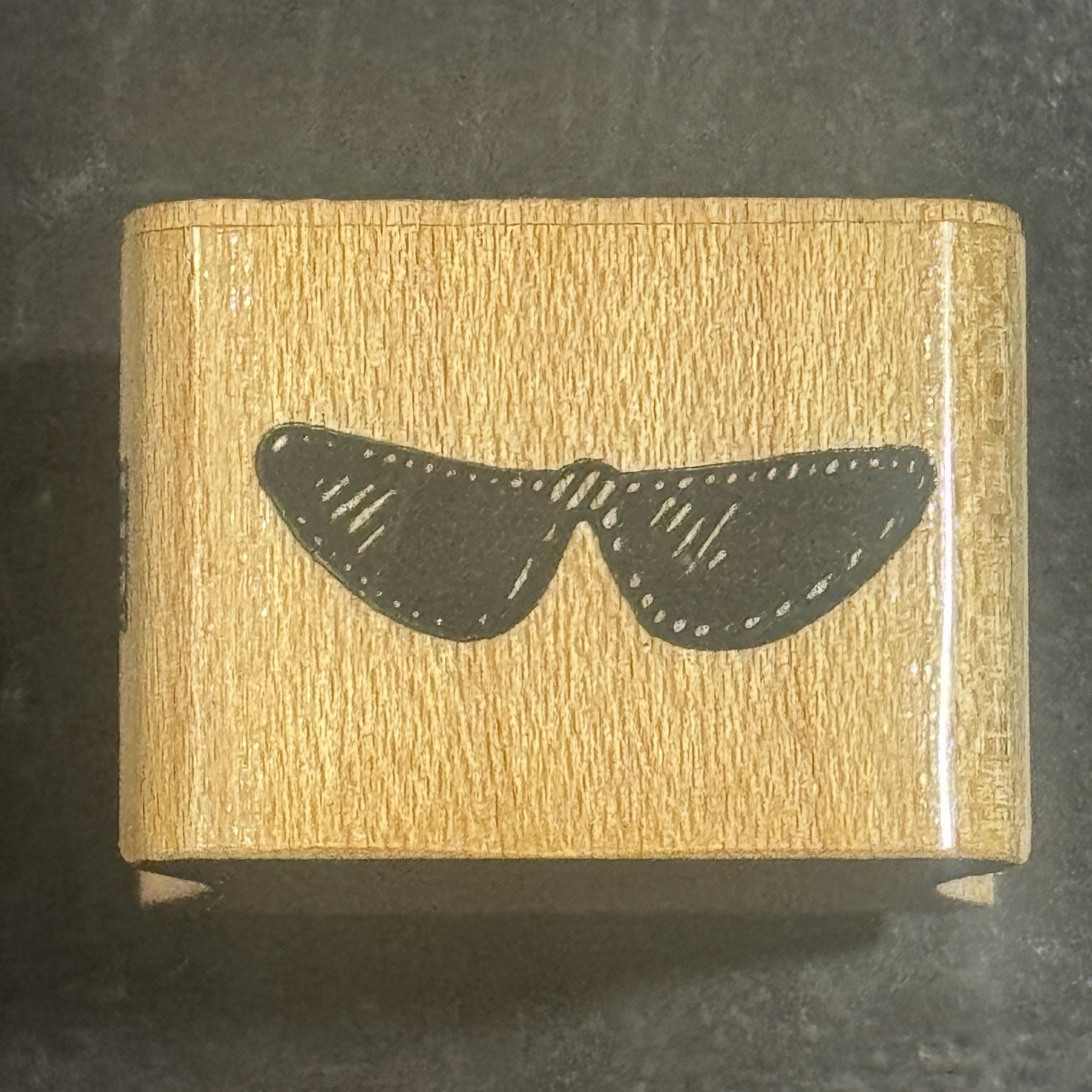 Vintage Teeny Cat Eye Sunglasses Rubber Stamp 1989 AA09 Wood Mount-image