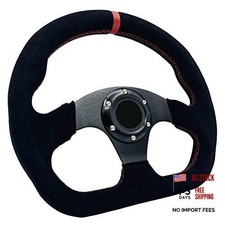 13"/325mm D-Shaped Racing Steering Wheel Suede Leather Stripe Race Style Red