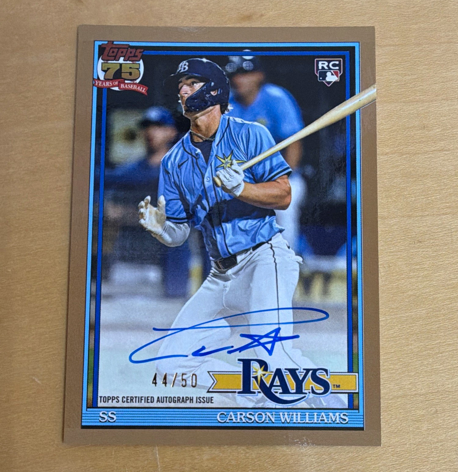 Topps 2026 Series 1 Carson Williams Tampa Bay Rays #91A-CW RC Auto Gold /50
