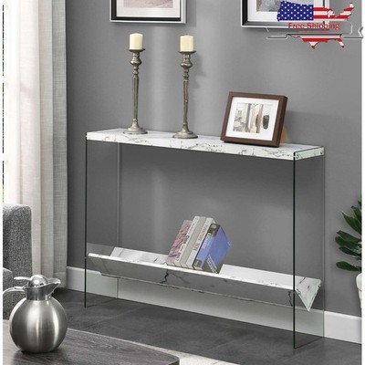 Glass Console Table W/ Shelf Modern Storage Beautiful Display Unit
