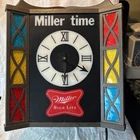 Vintage MILLER HIGH LIFE Beer CLOCK Faux STAINED GLASS Bar Light Sign.