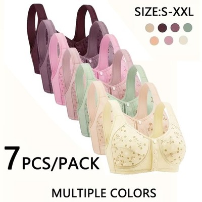 7 Pcs Front Closure Daisy Bras for Women No Underwire Comfort Snap Closing Bra S
