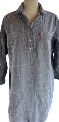 Levi s Women s Sz XL Pinstriped Grey 1/4 Button Up Long Sleeve Shirt Dress