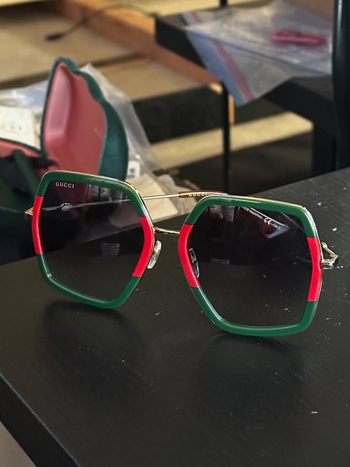Gucci GG0178S 007 Oversize Clear Green Red Square Frame Women