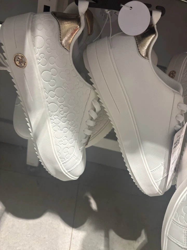 Disney Mickey Mouse White & Rose Gold Embossed Trainers Sizes UK 3-8 - Image 3 of 4