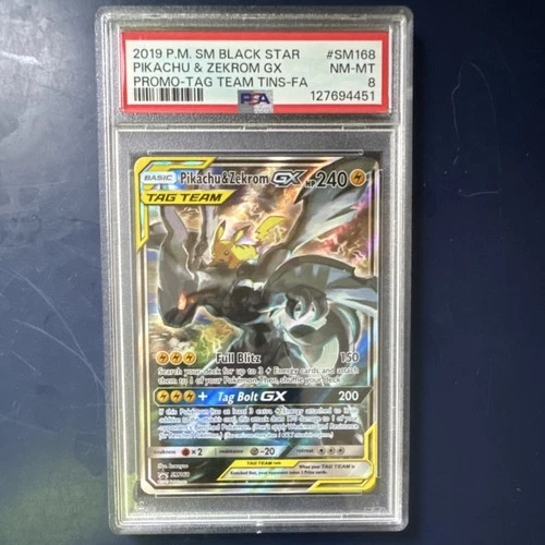 New ListingPokémon Pikachu & Zekrom GX SM Black Star SM168 Promo TAG TEAM Holo PSA 8
