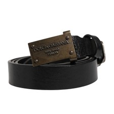 DOLCE & GABBANA Belt Men Black Classic Leather Logo Buckle 100cm / 40in 370usd