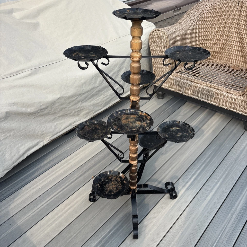 老式西班牙哥特式复兴旋转锻铁植物支架 — 第 4/4 张图片