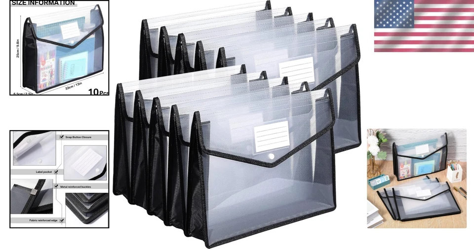 Durable 10-Pack A4 Plastic File Folders - Elegant Waterproof Document Organizers - Image 2 of 4