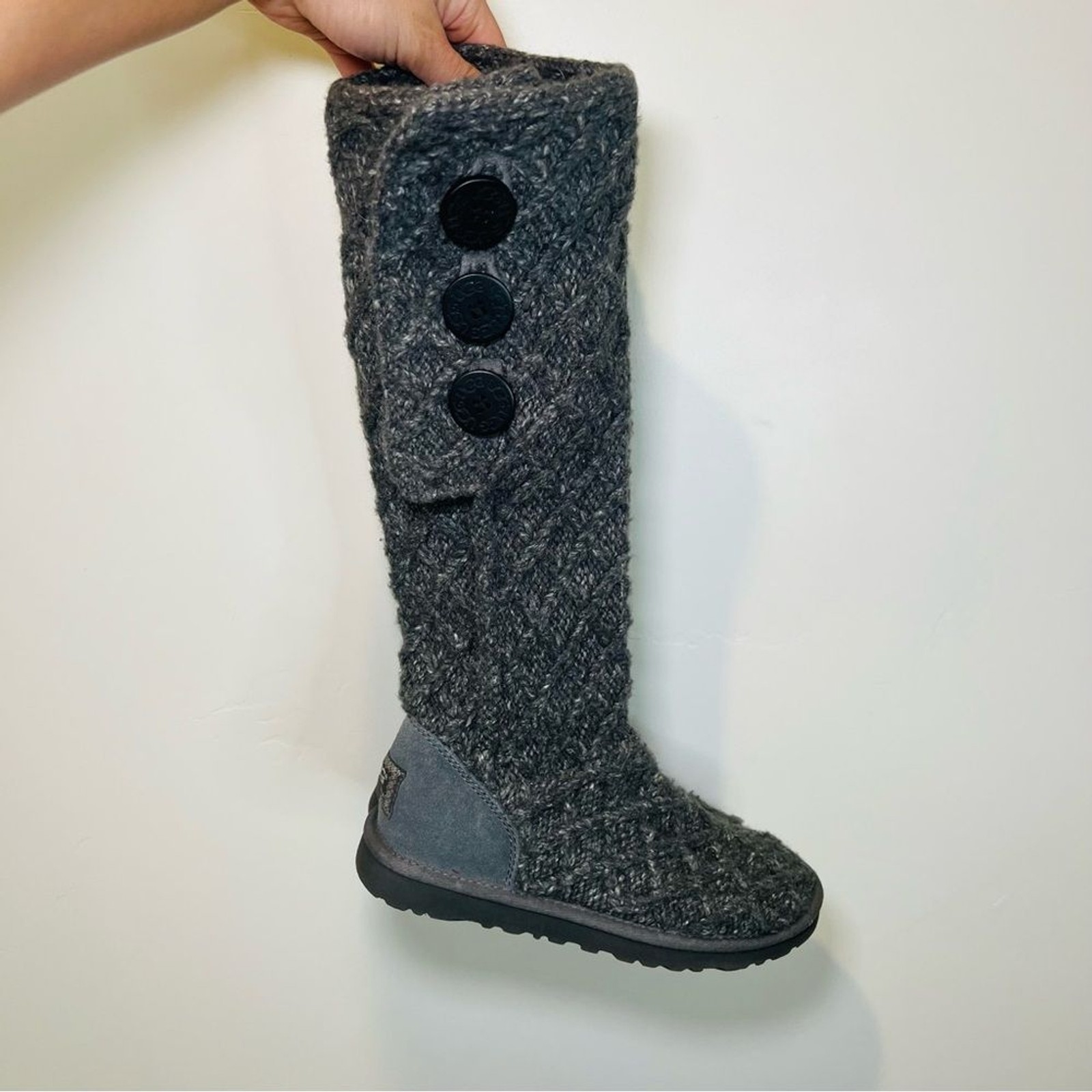 UGG Australia Grey Crochet Sweater Knee High Boots for Women