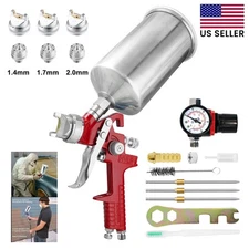 Hvlp Gravity Feed Air Spray Gun Set W/1.4/1.7/2.0mm Nozzles Paint Gun 1000cc Cup