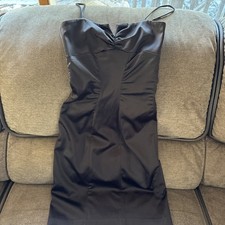 Vintage 90s Cache Little Black Dress Size 4 Stretch Satin Wiggle Pin Up Y2k Usa