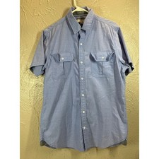 PD C Mens Short Sleeve Light Blue Button Down Shirt Front Pockets Size Large