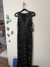 Adrianna Papell Women's Beaded V-neck Column Gown 6P Black Formal Evening