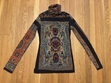 Vintage John Paul Gaultier Soleil Mesh Turtleneck Rug Top Print Mesh Maille XL