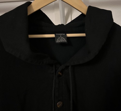 Vintage Select Corps Men's Small Oversized Button Up Black 100% Cotton Hoodie - Picture 3 of 13
