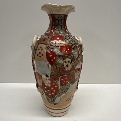 Antique Japanese Pottery Hand Painted Vase Satsuma 19 cm