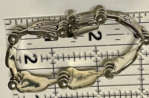 Flower Nouveau Link Sterling Silver Taxco Vintage Womens Bracelet 82gms 7” - Picture 7 of 12