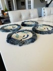 Woven Seagrass Wicker Coasters With Fringe Edges Set of 4 Shades of Blue 6" Dia — photo 2