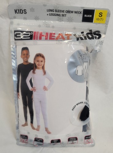 New 32 Degrees HEAT Kids Long Sleeve & Legging Set – Size S Black – Thermal Base