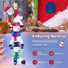 6 ft 3D Pre-Lit Christmas Stacked Snowman / 155 LED Lights Zip Ties & Stakes