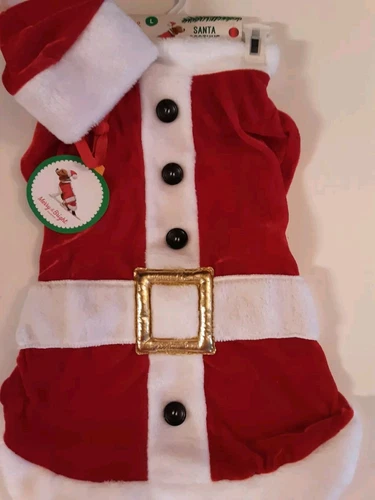 New Merry & Bright Christmas Santa Claus Suit L Pet Dog Outfit Red, White