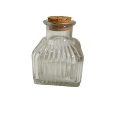 Decorative Bottle Square with Cork Stopper Ribbed Clear Glass