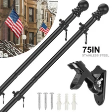 2Pack 6FT Flag Pole Kit Heavy Duty Bracket Metal Pole W/ 2 Rotating Rings Garden