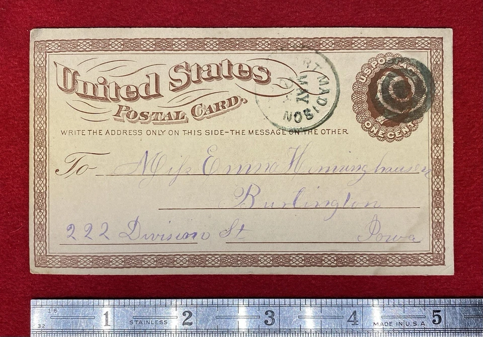 1875 *FORT MADISON, IOWA* UX3 POSTAL CARD+SMALL "USPOD" WATERMARK+FANCY CANCEL! - Image 3 of 4