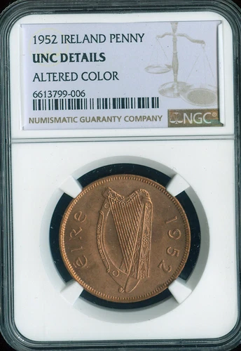 1952 Ireland Penny 1D NGC UNC Details Quality.