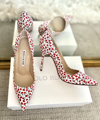 MANOLO BLAHNIK - *Rare* BB Pick Tora Red Floral Pumps Size 37 *NIB