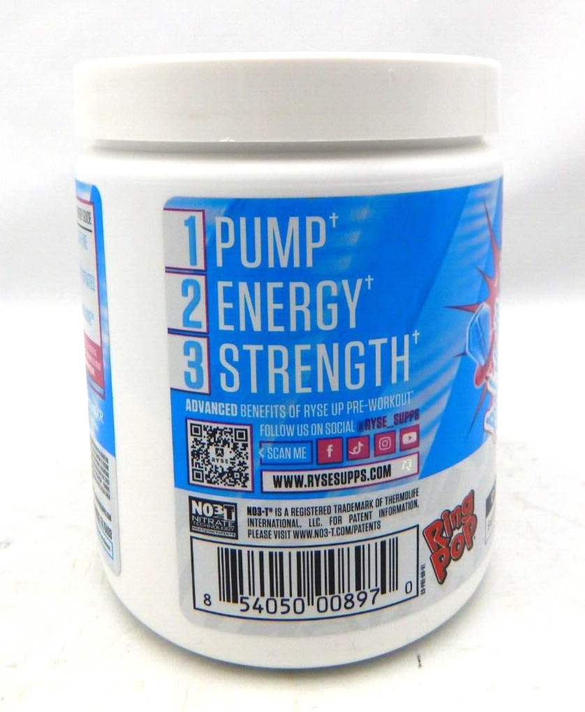 RYSE PreWorkout Powder 25 Servings Blue Raspberry Ring Pop 11 oz 06/