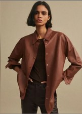 Nwot Mango Mng Brown Sheep Leather Overshirt Button Down Shirt Jacket, Sz Xs