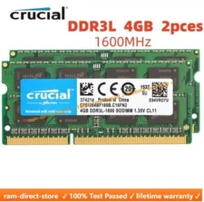 CRUCIAL DDR3 4GB x2 8GB 1600 MHz PC3-12800 PC3L DDR3L Laptop SODIMM Memory RAM