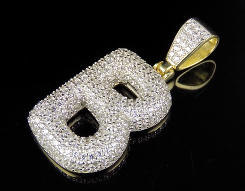 Bubble Letter B Initial Pendant Sterling Silver Yellow Gold Finish 1.5" - Picture 3 of 7