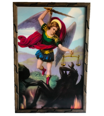 San Miguel Arcangel Imagen Cuadro Rustico Madera 36 x24  St Michael Archangel