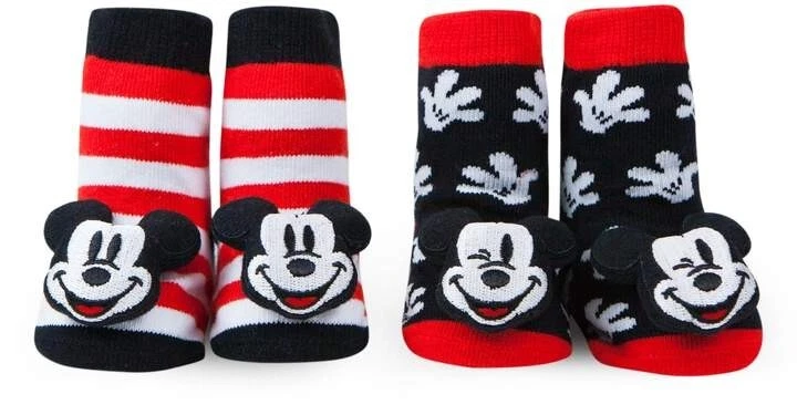 Disney Baby Mickey Mouse Rattle Socks 2 Pair Set for Baby by Waddle 0-12m READ