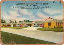 METAL SIGN - Oklahoma Postcard - Muskogee's finest ultra modern court, Air Port