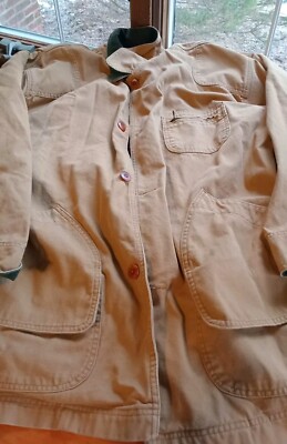 Vintage LL Bean JV93 Khaki Chore Jacket Mens 2XL Work Plaid Lined 