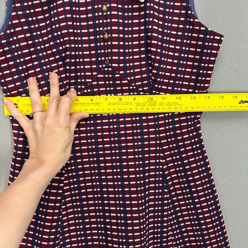 Vintage 60s Mini Dress Womens Small Mod Collar Babydoll Kidcore Striped Maroon - Picture 6 of 18