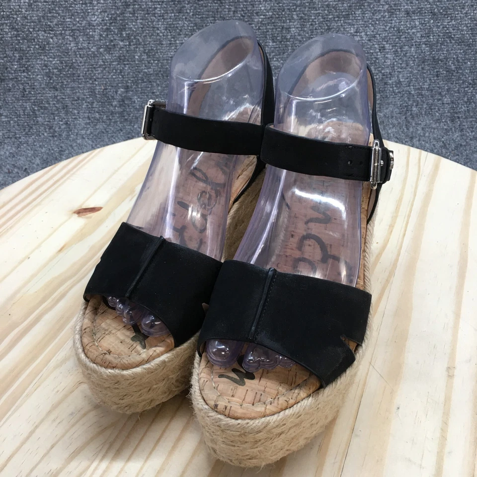 Sam Edelman Tacones Mujer 7 M Maura Alpargata Plataforma Cuero Negro Correa al Tobillo Foto 3 de 4