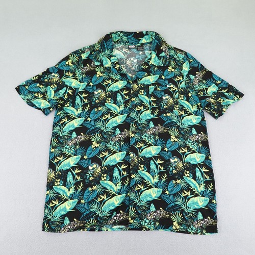 Star Wars Shirt Mens XL Green Black Floral Hawaiian Button Up R2D2 Droid Jungle