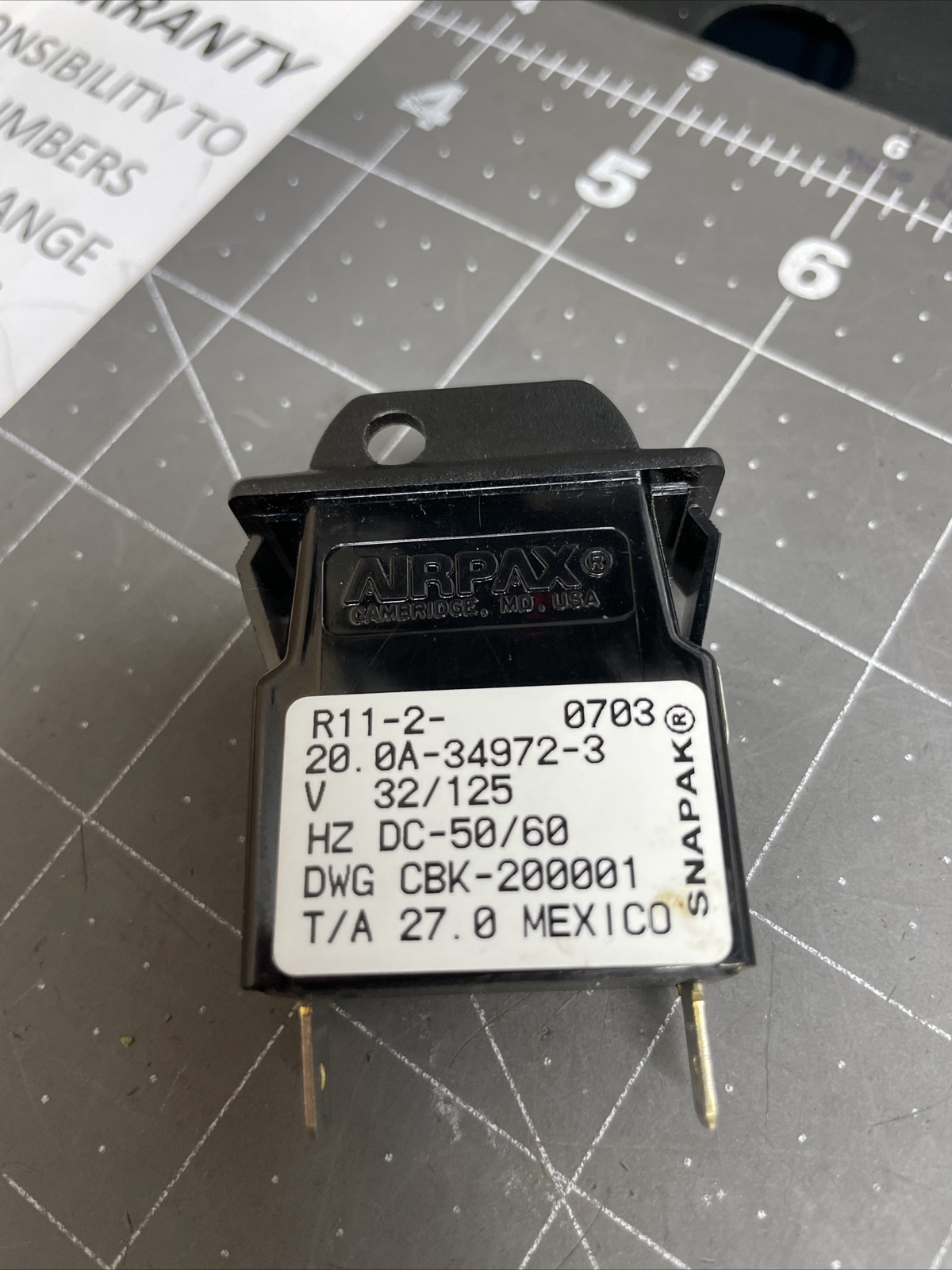 Bruno SRE-3000 Stairlift On/Off Switch Circuit Breaker R11-2-0703 AIRPAX